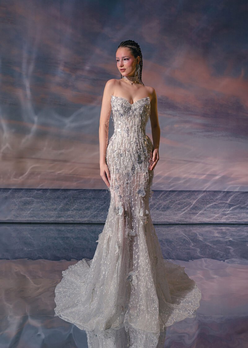 Silver Rhinestones beading Designer Dress