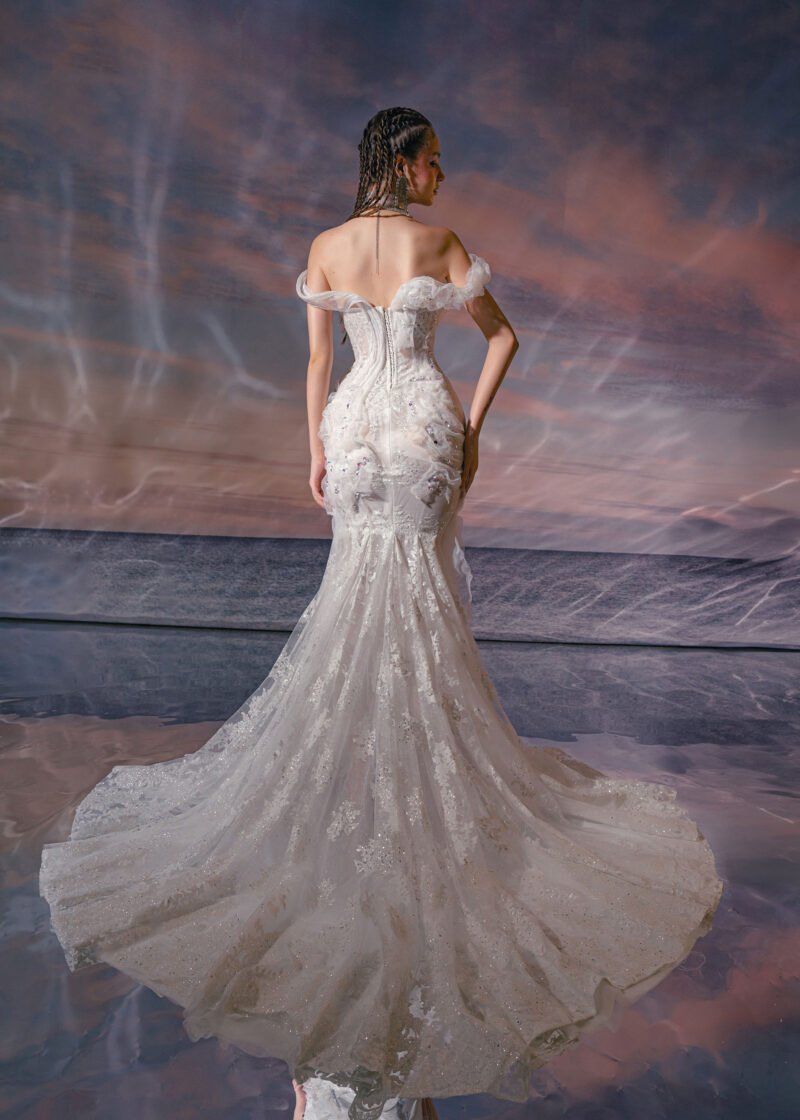 Off white Rhinestones beading Designer Mermaid Dress - Image 2