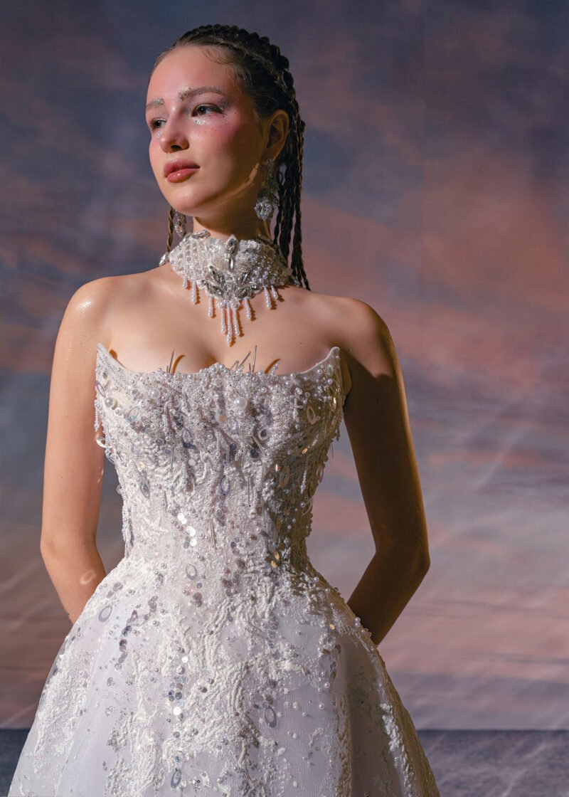 Off white Rhinestones beading Designer Bridal Dress - Image 2