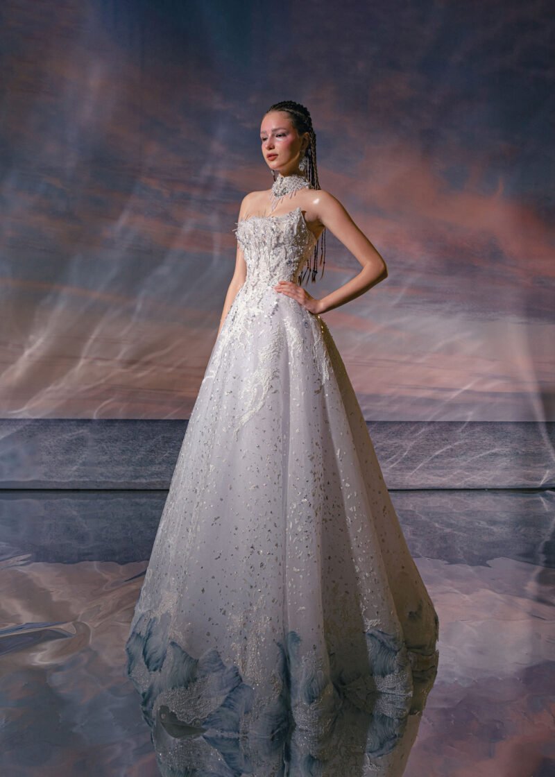 Off white Rhinestones beading Designer Bridal Dress - Image 5