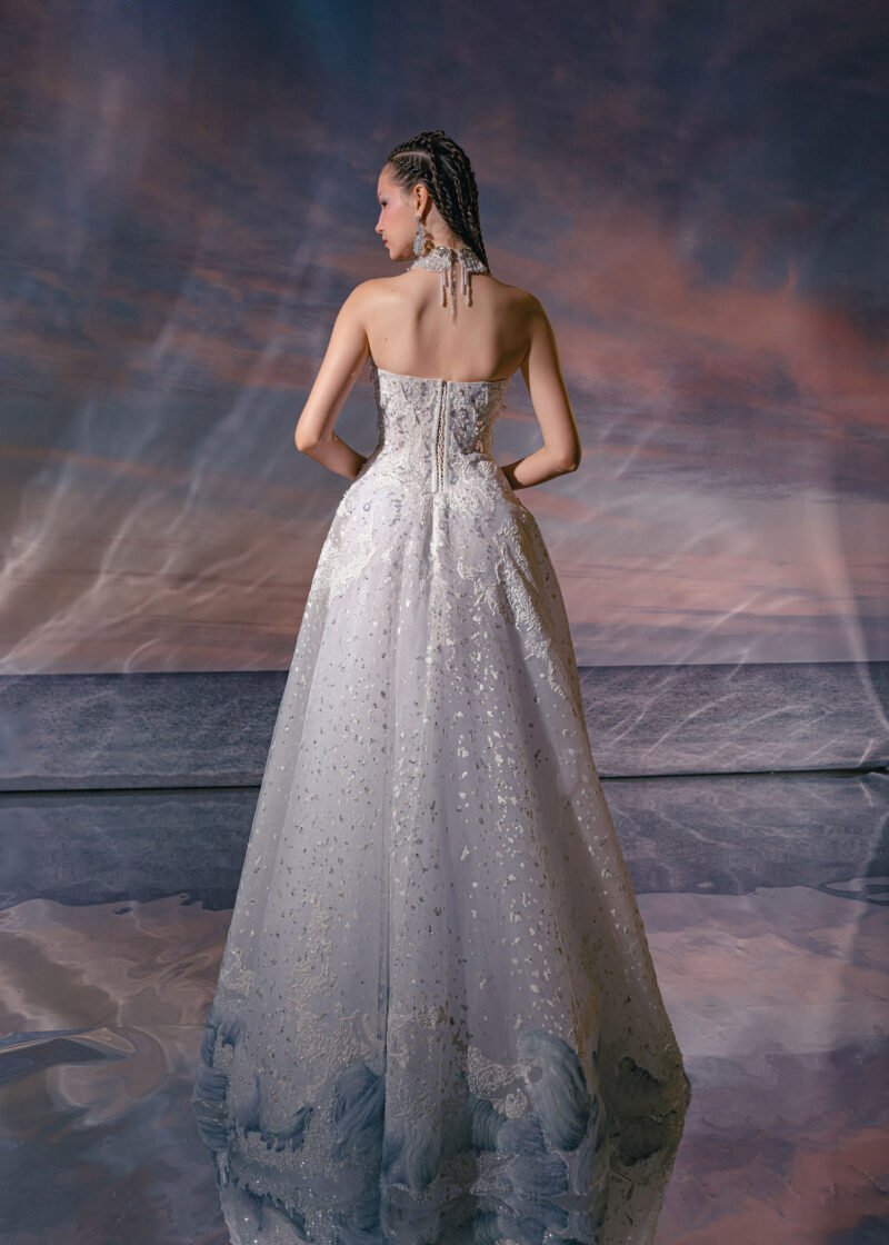 Off white Rhinestones beading Designer Bridal Dress - Image 4