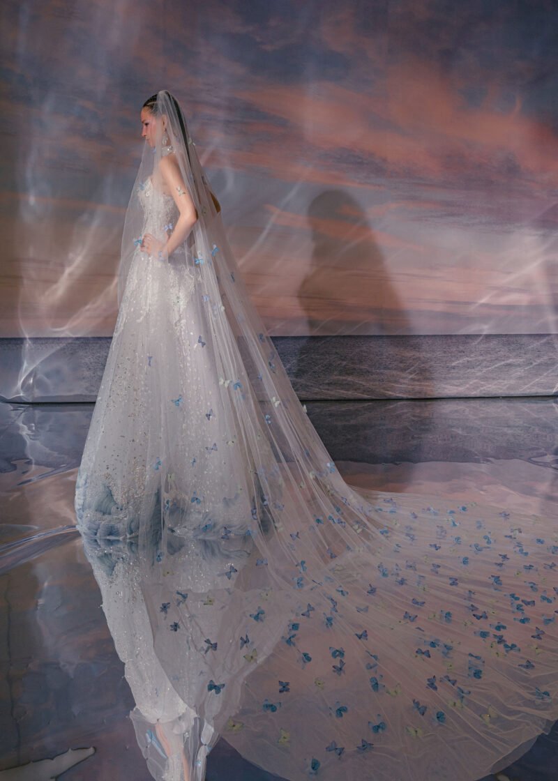 Off white Rhinestones beading Designer Bridal Dress - Image 3