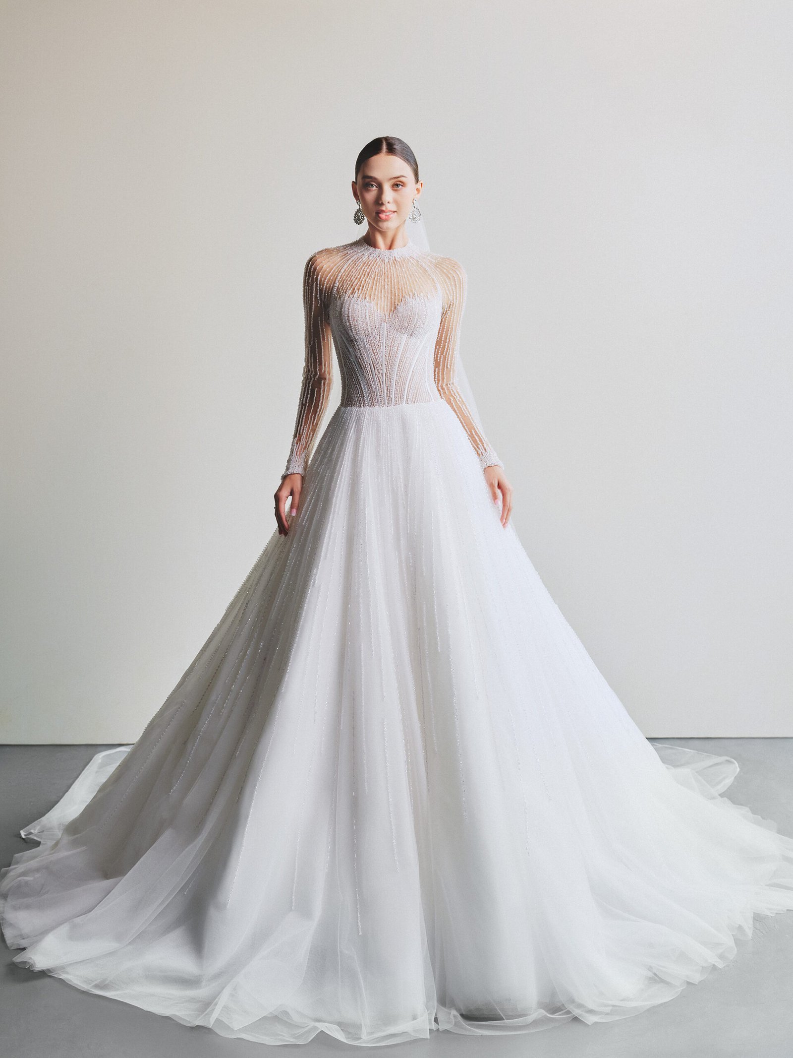 While Tulle A-line Wedding Dress