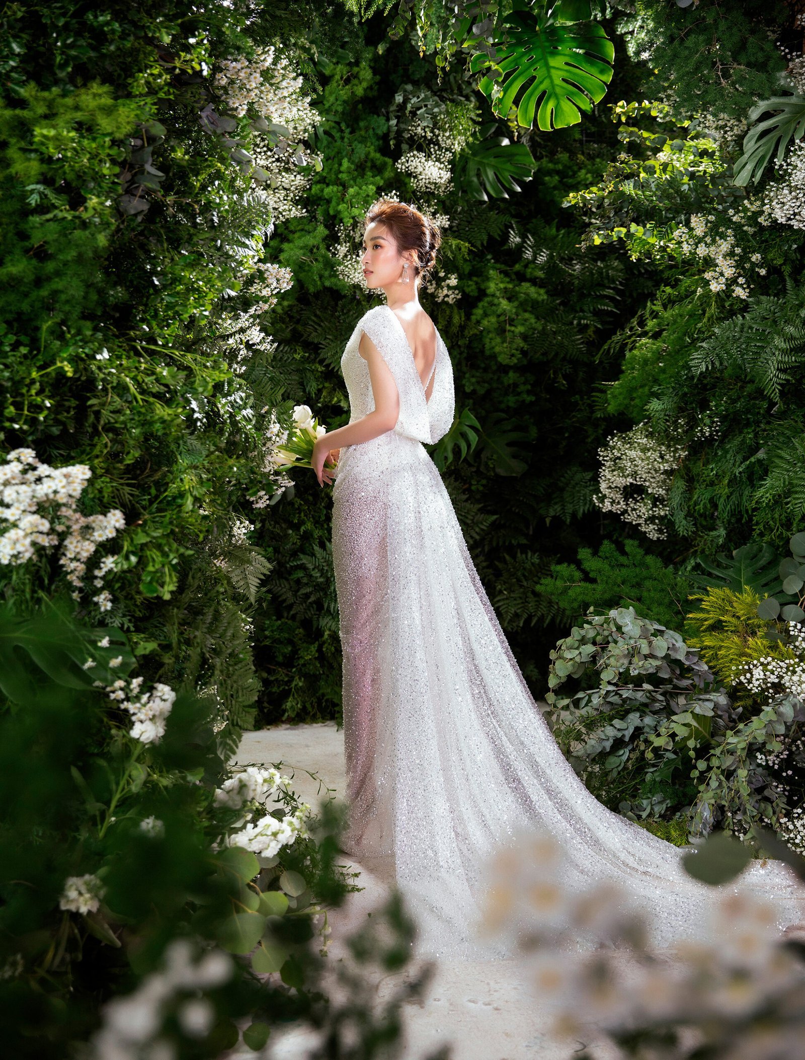 White Mermaid Bridal Gown with Elegant Open-Back