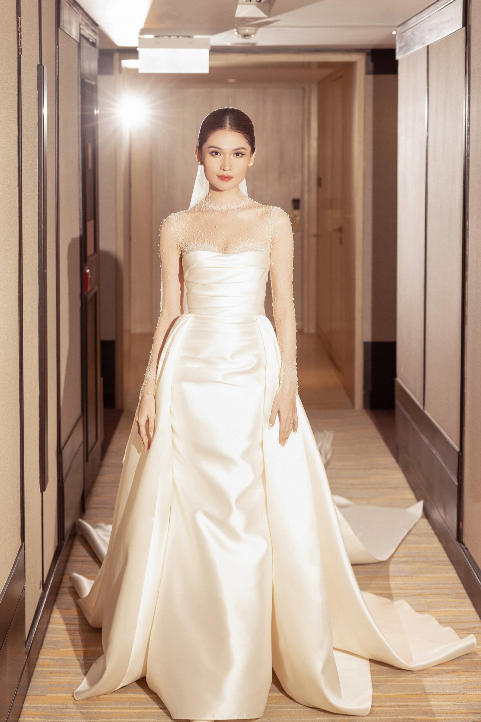 Swarovski Crystal Flared Bridal Gown with Overskirt